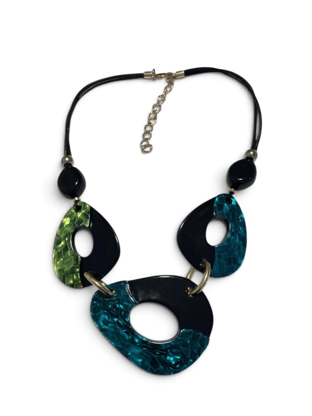 Resin Black Necklace with Teal and Green Accents